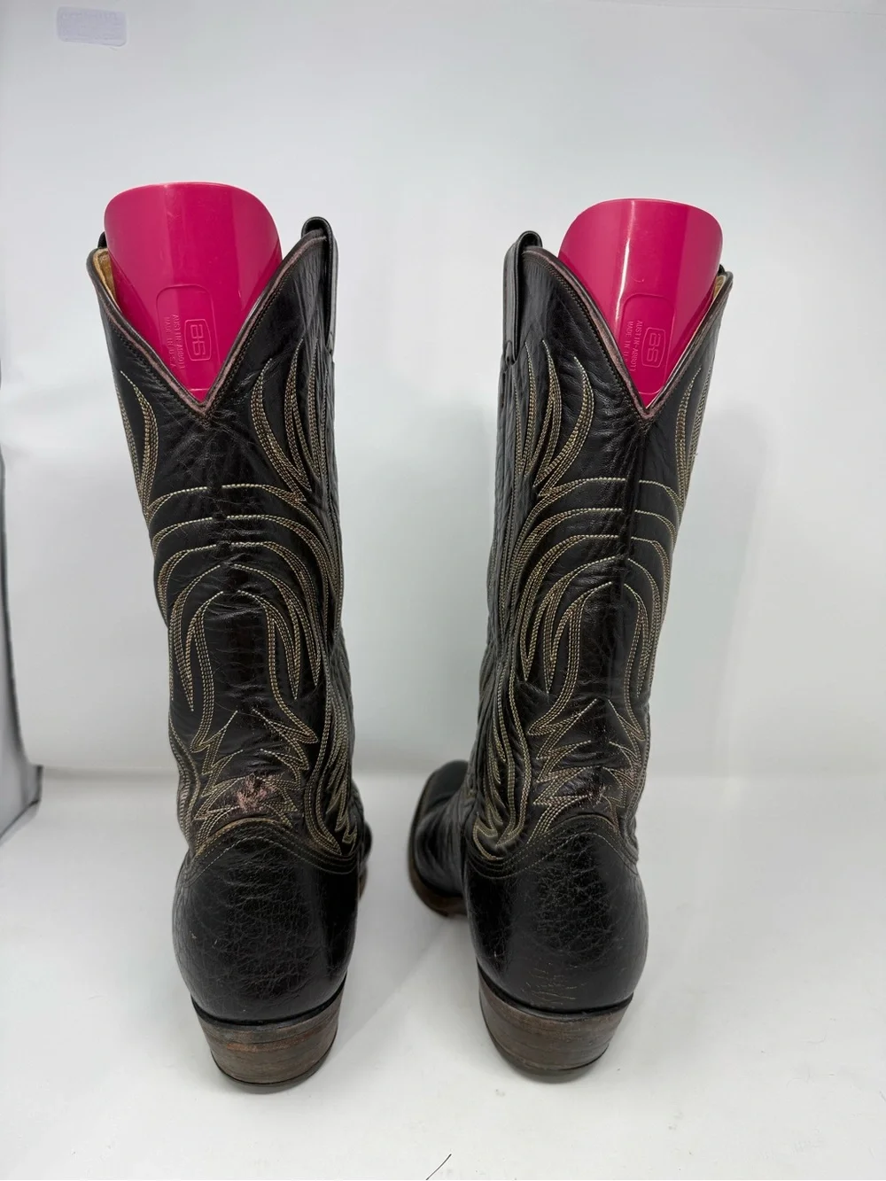 Vintage Nocona Black Western Stitched Leather Boots Sz 9 (NYMBSA)